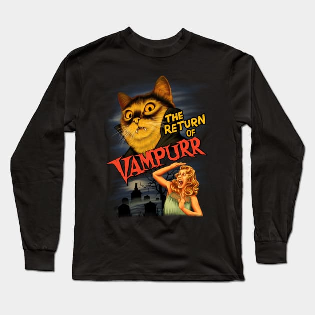 The Return of Vampurr The Halloween Cat Long Sleeve T-Shirt by khairulanam87